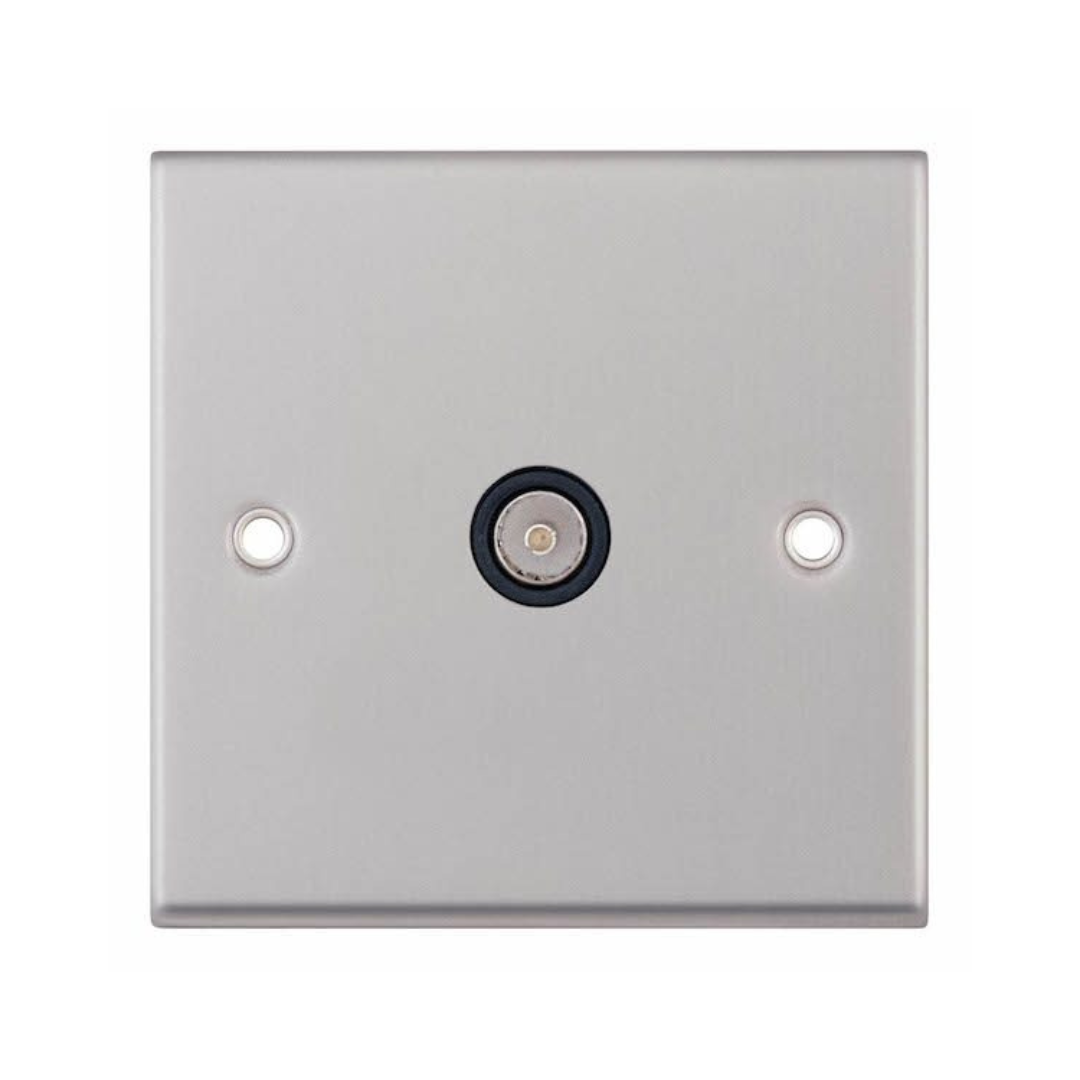 Selectric 7MPRO-233 Satin Chrome 1 Gang TV Socket with Black Insert