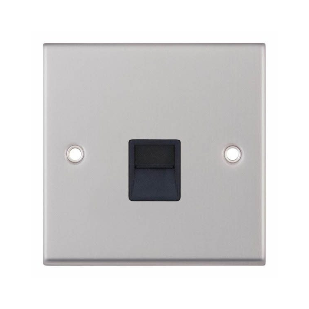 Selectric 7MPRO-238 Satin Chrome 1 Gang Telephone Master Socket with Black Insert