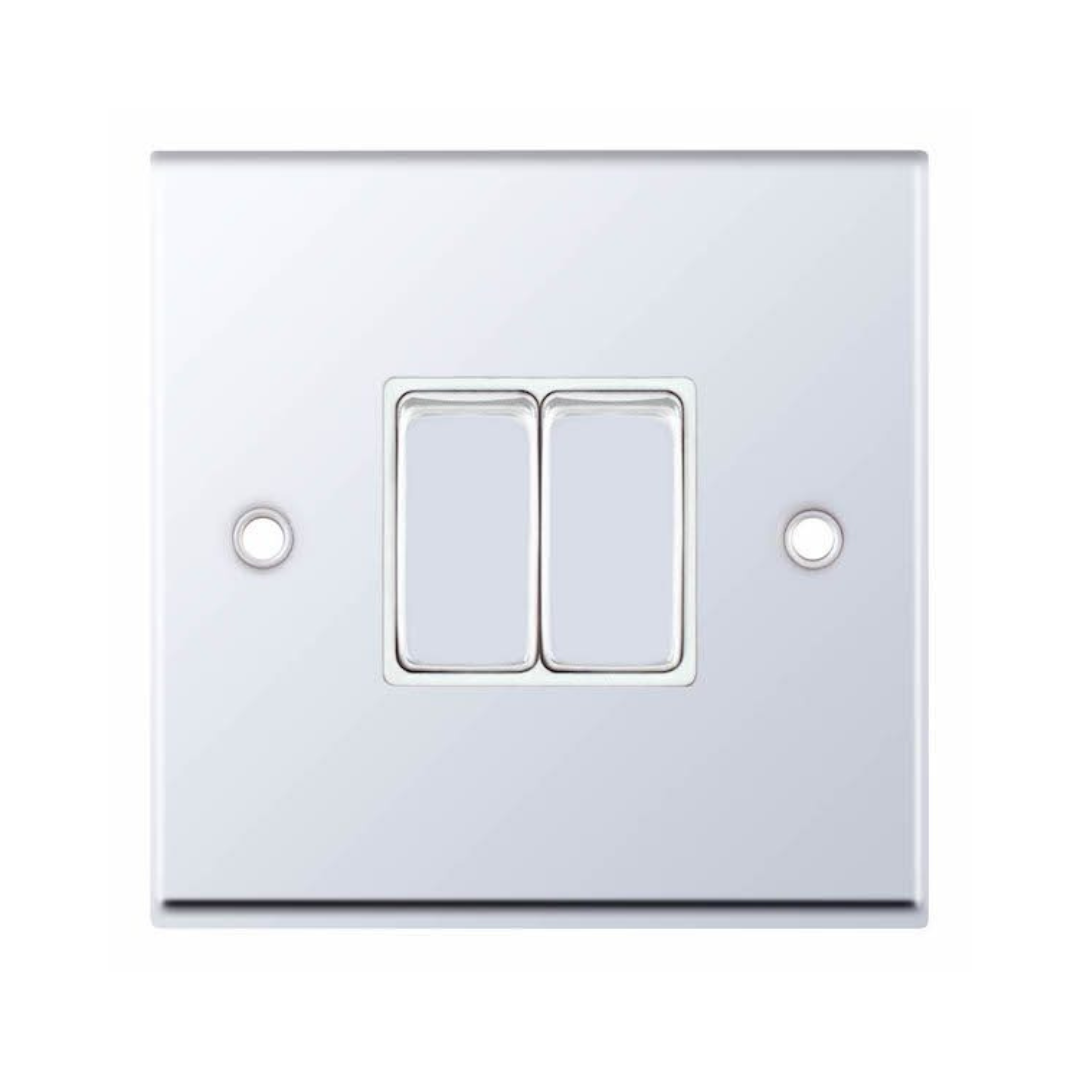 Selectric 7MPRO-302 Polished Chrome 2 Gang 10A 2 Way Switch with White Insert