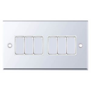 Selectric 7MPRO-305 Polished Chrome 6 Gang 10A 2 Way Switch with White Insert