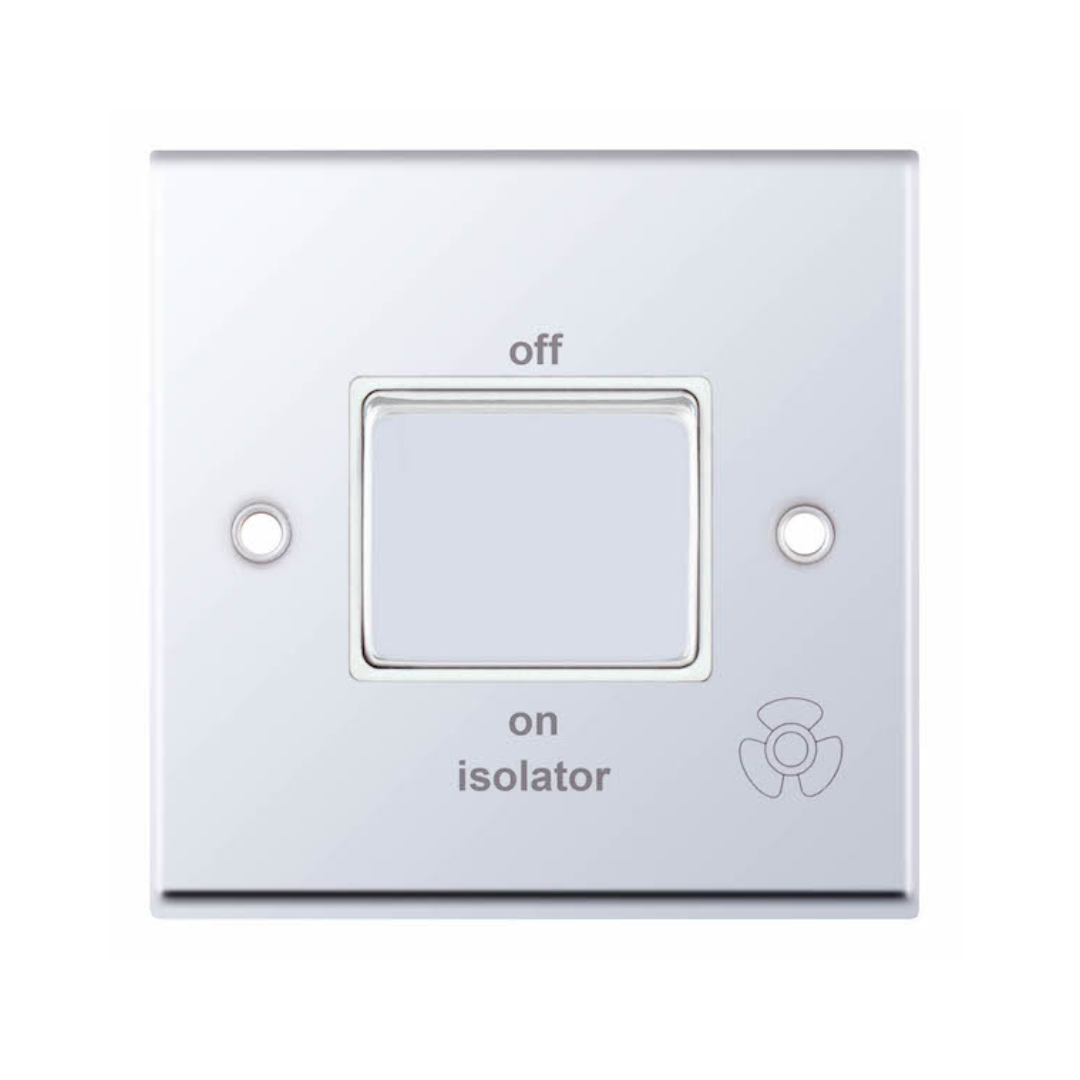 Selectric 7MPRO-308 Polished Chrome 1 Gang 10A 3 Pole Fan Isolator Switch with White Insert