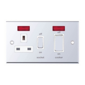 Selectric 7MPRO-331 Polished Chrome 45A DP Switch and 13A Switched Socket with White Insert