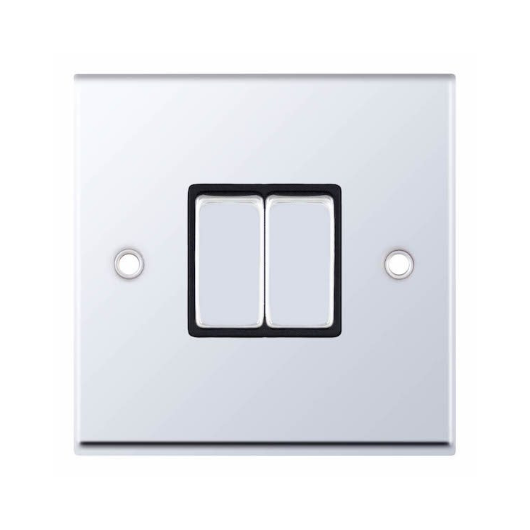 Selectric 7MPRO-502 Polished Chrome 2 Gang 10A 2 Way Switch with Black Insert