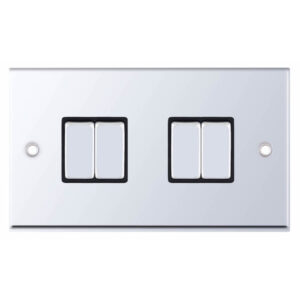 Selectric 7MPRO-504 Polished Chrome 4 Gang 10A 2 Way Switch with Black Insert