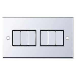 Selectric 7MPRO-505 Polished Chrome 6 Gang 10A 2 Way Switch with Black Insert