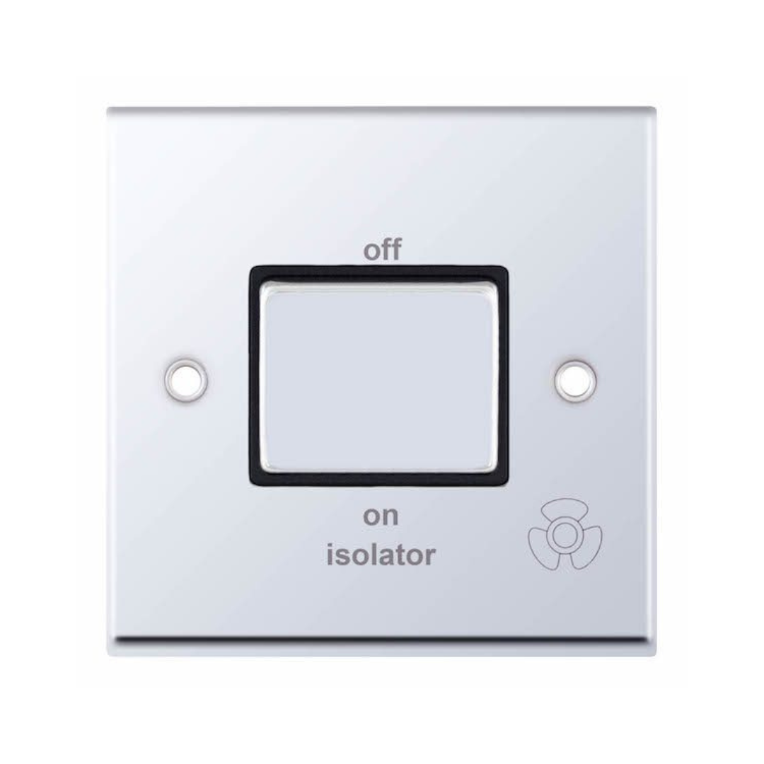 Selectric 7MPRO-508 Polished Chrome 1 Gang 10A 3 Pole Fan Isolator Switch with Black Insert