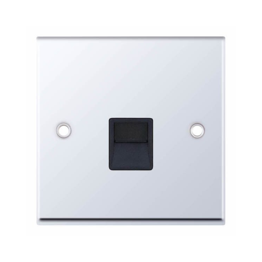 Selectric 7M-Pro Polished Chrome 1 Gang Telephone Secondary Socket with Black Insert