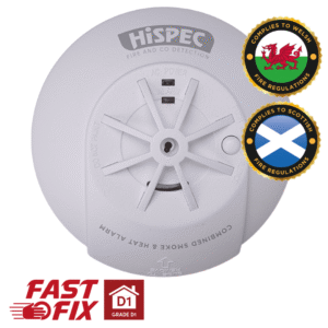 Hispec Radio Frequency COMBO Fast Fix Mains Wired Smoke & Heat Detector with 10yr Rechargeable Lithium Battery Backup HSSA/PH/RF10-PRO