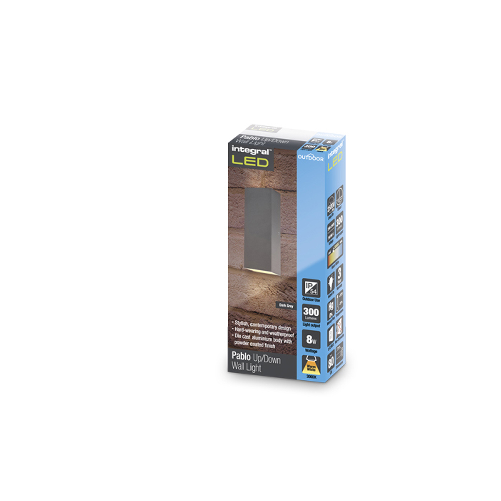 Integral LED Outdoor Pablo Wall Light 8W Dark Grey - Warm White