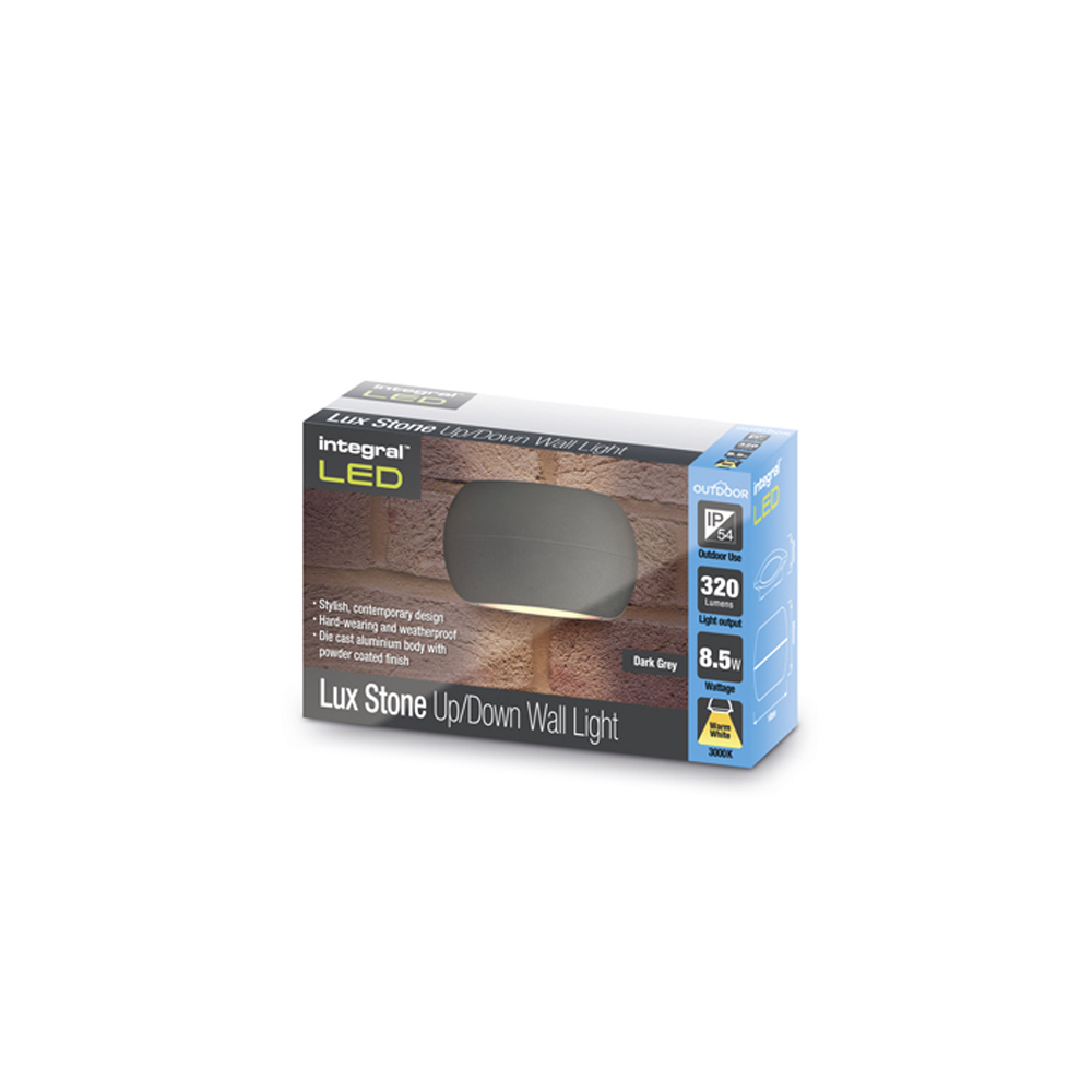 Integral LED Outdoor LuxStone Wall Light 8.5W: Dark Grey - Warm White