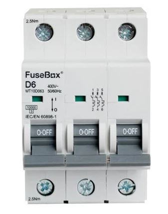 FuseBox MT10D063 Triple Pole 10kA 6A Type D MCB