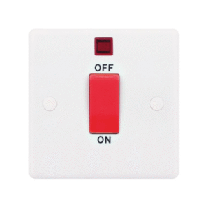 Selectric SSL517 Smooth | White | 45A | 1 Gang 2 Pole Neon Red Rocker Plate Switch