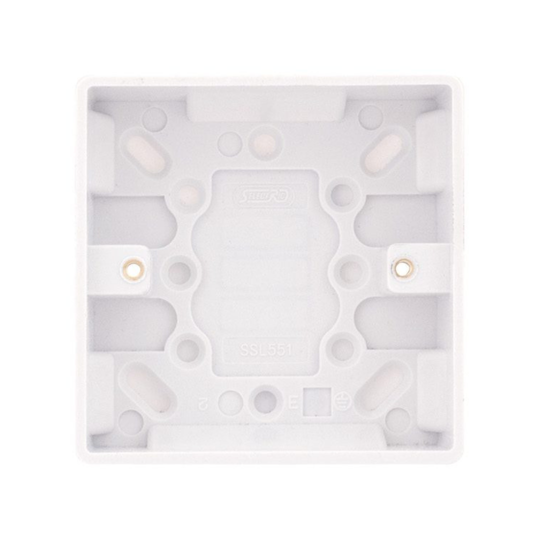 Selectric Smooth 1 Gang 25mm Surface Pattress Box with Earth