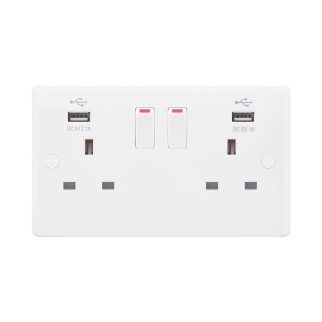 Selectric Smooth 2 Gang 13A Switched Socket with USB Outlet