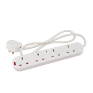 4 Gang 13 Amp Anti-Surge/Spike Extension Lead with Green & Red Neons – 2 Metre Lead – Unswitched – White