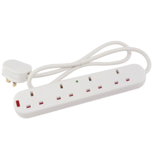 4 Gang 13 Amp Round Edged Extension Lead – 2 Metre Lead – Unswitched – White