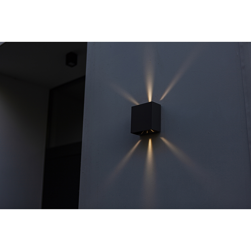 GEMINI BEAMS IP54 INTEGRATED LED WALL LIGHT IN MATT BLACK 400 LUMEN 3000K