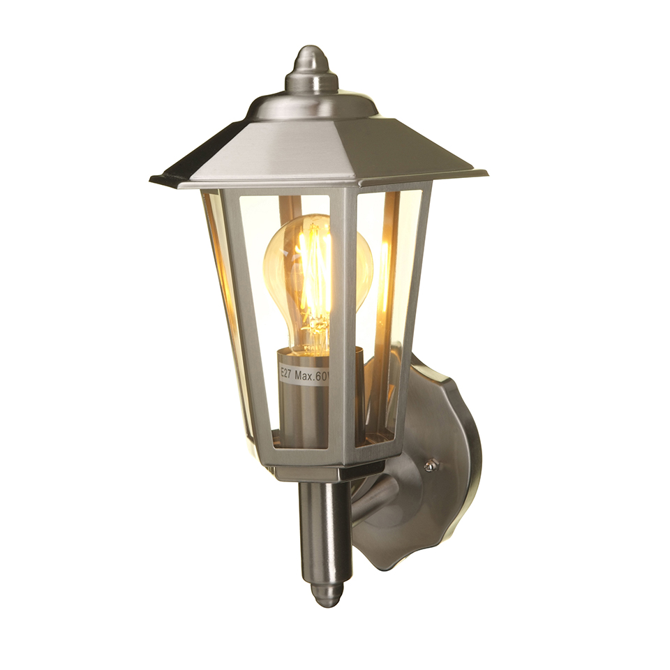 GROSVENOR IP44 E27 WALL LIGHT IN STAINLESS STEEL