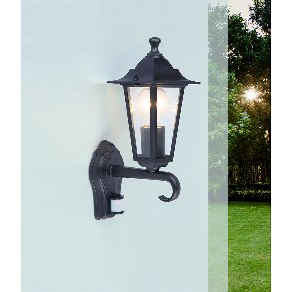 CORNICHE PIR IP44 E27 WALL LIGHT IN BLACK