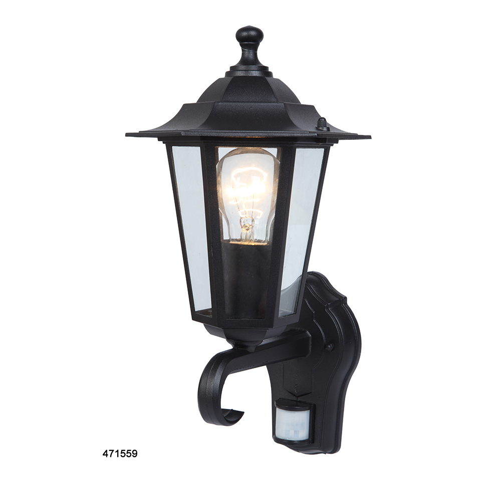 CORNICHE PIR IP44 E27 WALL LIGHT IN BLACK