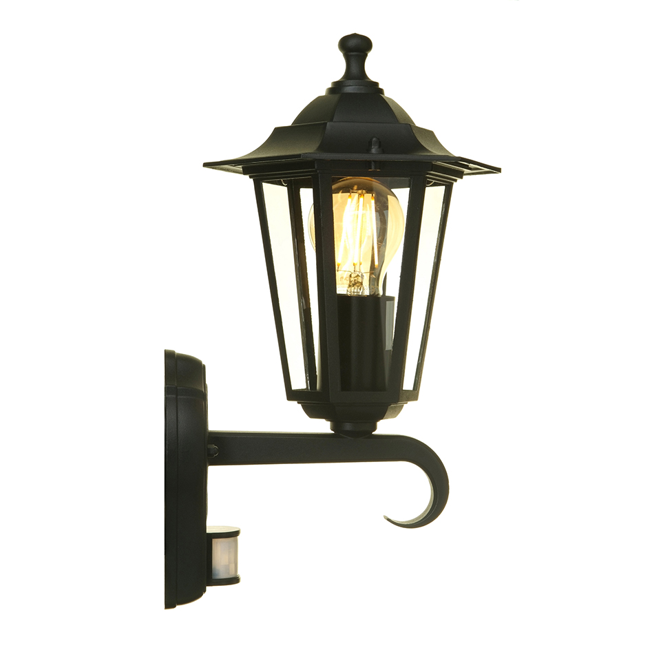 CORNICHE PIR IP44 E27 WALL LIGHT IN BLACK