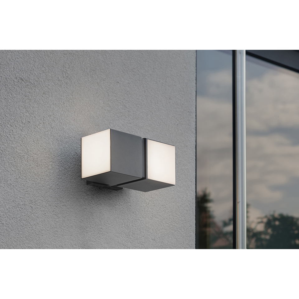 CUBA IP54 INTEGRATED LED WALL LIGHT WITH ADJUSTABLE HEADS IN DARK GREY 1000 LUMEN 3000K