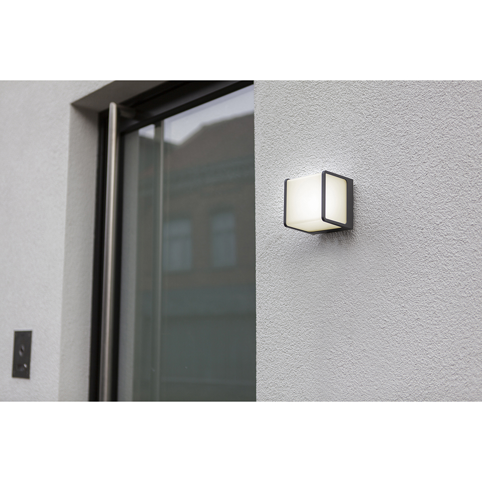 DOBBLO IP54 INTEGRATED LED WALL LIGHT IN CHARCOAL GREY 800 LUMEN 3000K