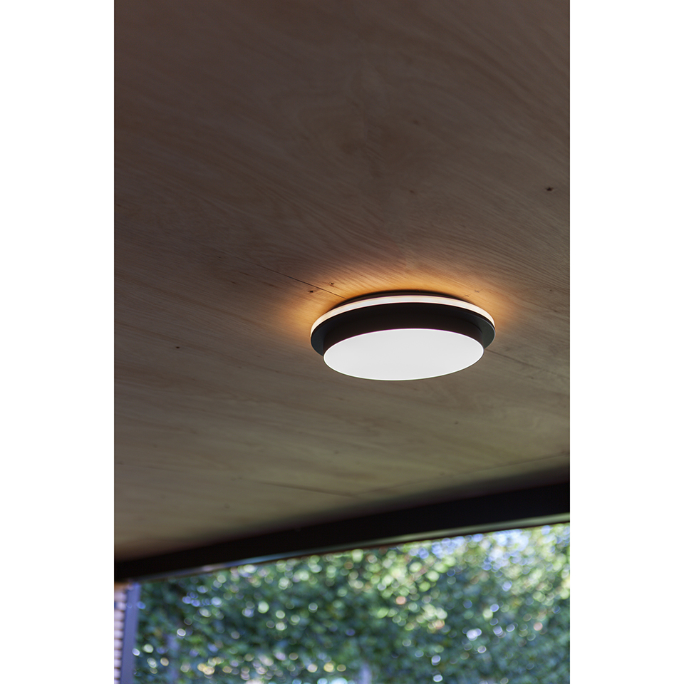 GOLETA IP54 INTEGRATED LED WALL LIGHT IN MATT BLACK 1700 LUMEN 4000/3000K