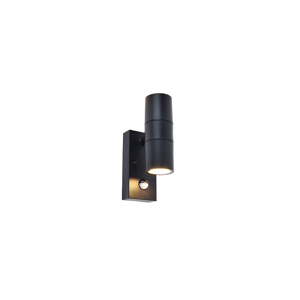 Coastal Up & Down Wall Light Polycarbonate IP44 Black 2 x GU10 PIR