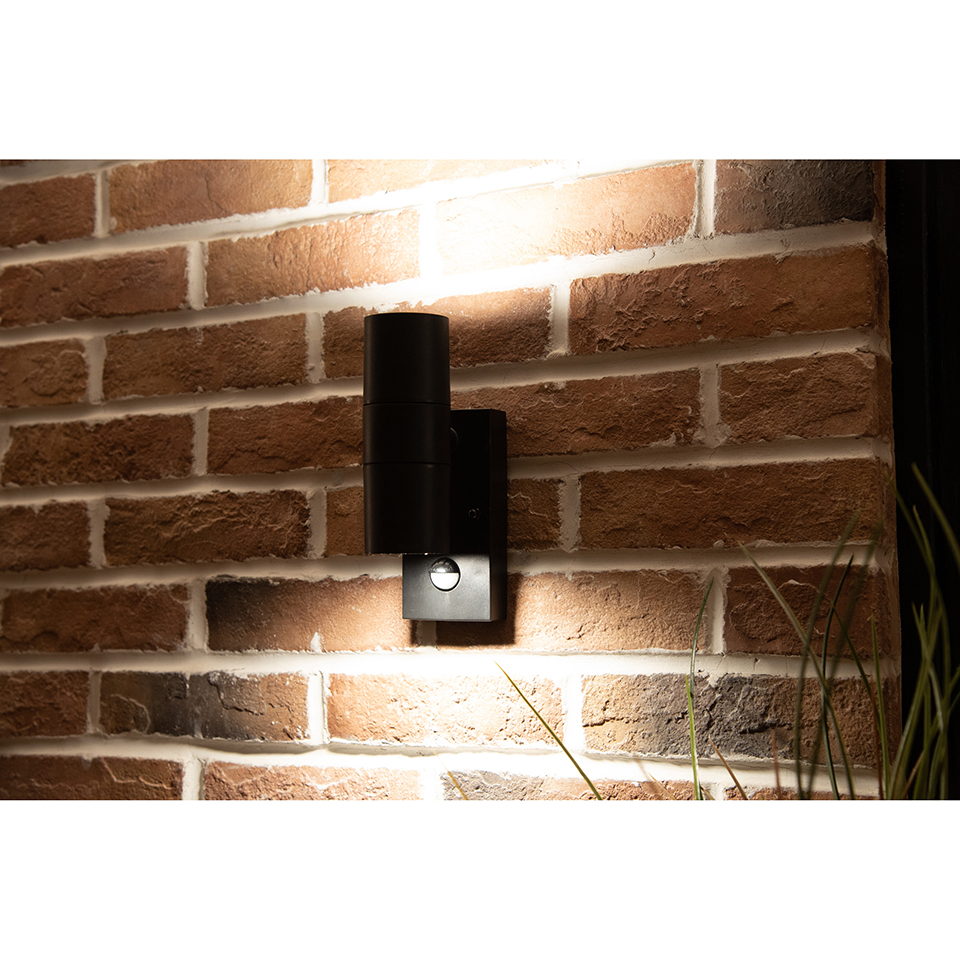 Coastal Up & Down Wall Light Polycarbonate IP44 Black 2 x GU10 PIR