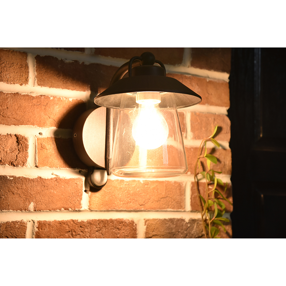 CATE IP44 E27 WALL LIGHT IN BLACK-RUST PIR