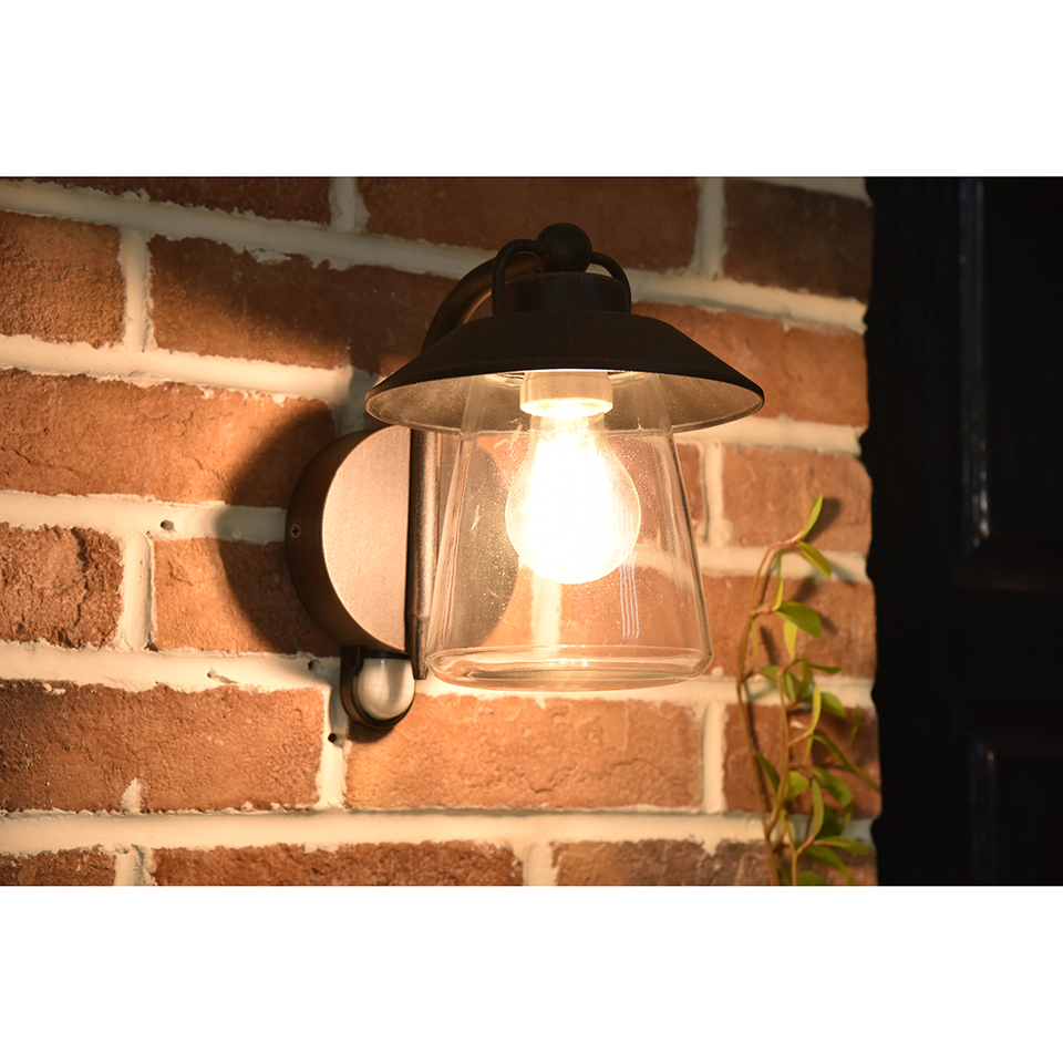 CATE IP44 E27 WALL LIGHT IN BLACK-RUST PIR