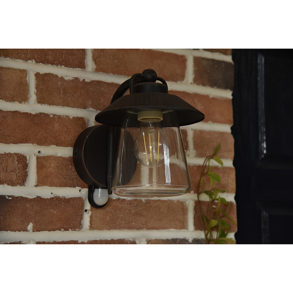 CATE IP44 E27 WALL LIGHT IN BLACK-RUST PIR