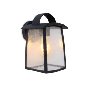KELSEY IP44 E27 WALL LIGHT IN BLACK WITH WATER GLASS