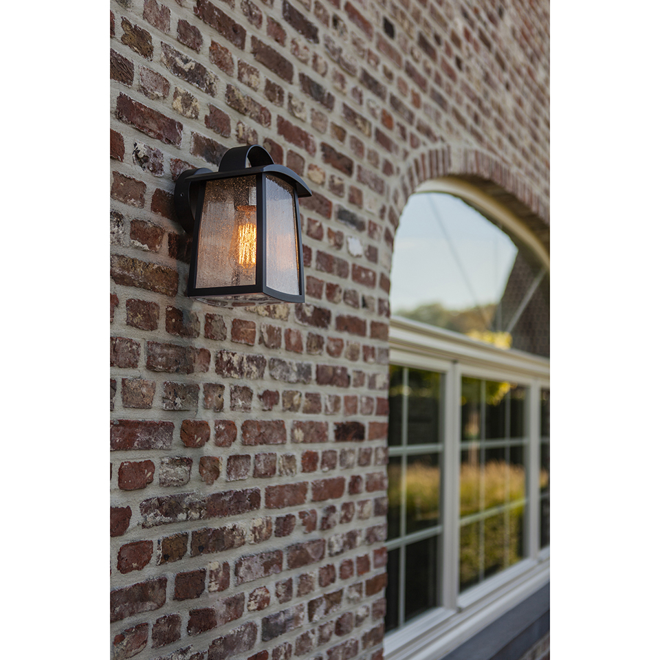 KELSEY IP44 E27 WALL LIGHT IN BLACK WITH WATER GLASS