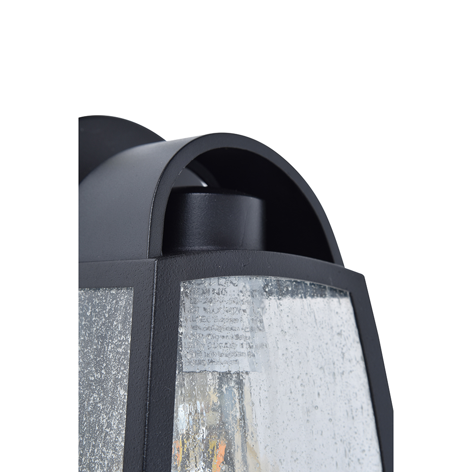 KELSEY IP44 E27 WALL LIGHT IN BLACK WITH WATER GLASS