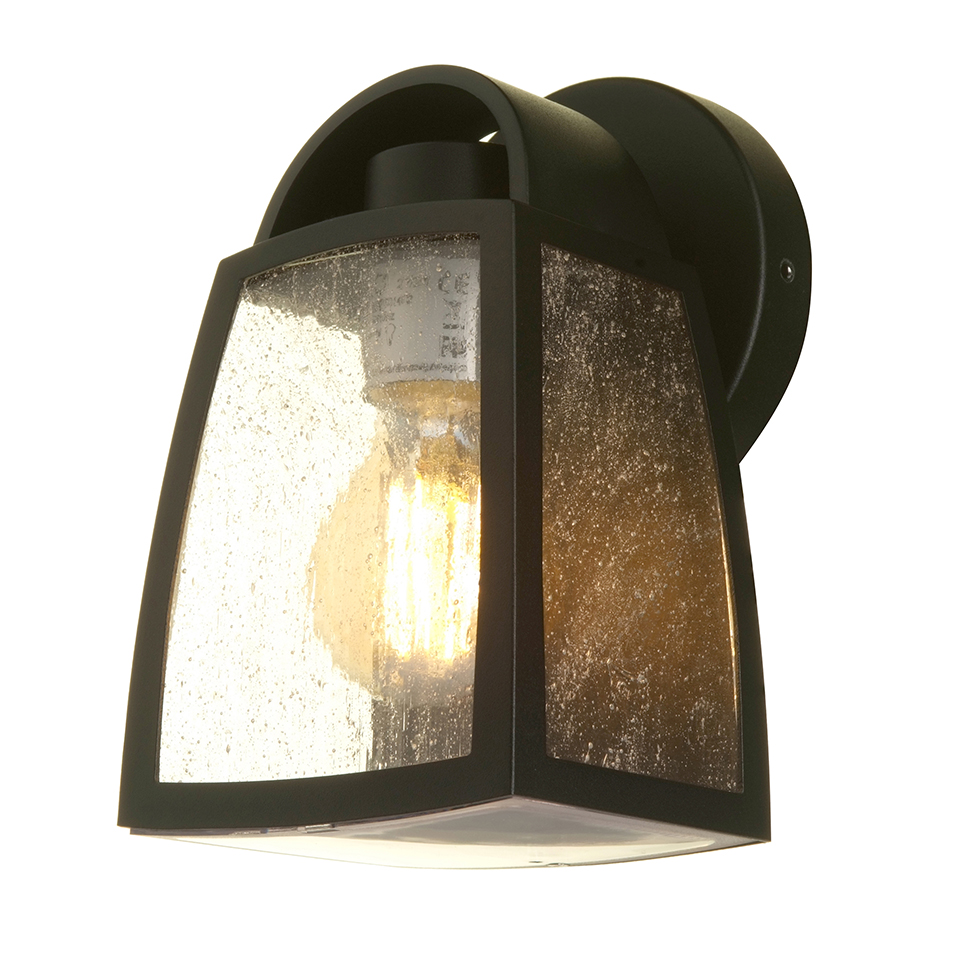 KELSEY IP44 E27 WALL LIGHT IN BLACK WITH WATER GLASS