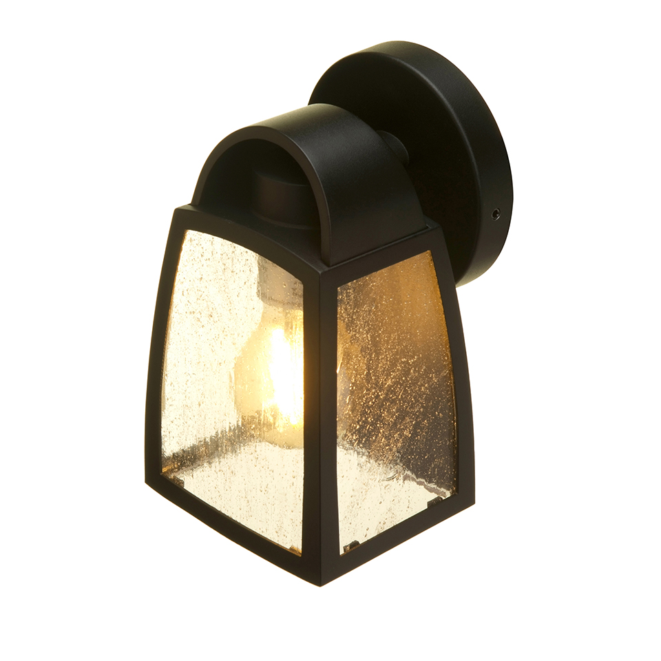 KELSEY IP44 E27 WALL LIGHT IN BLACK WITH WATER GLASS