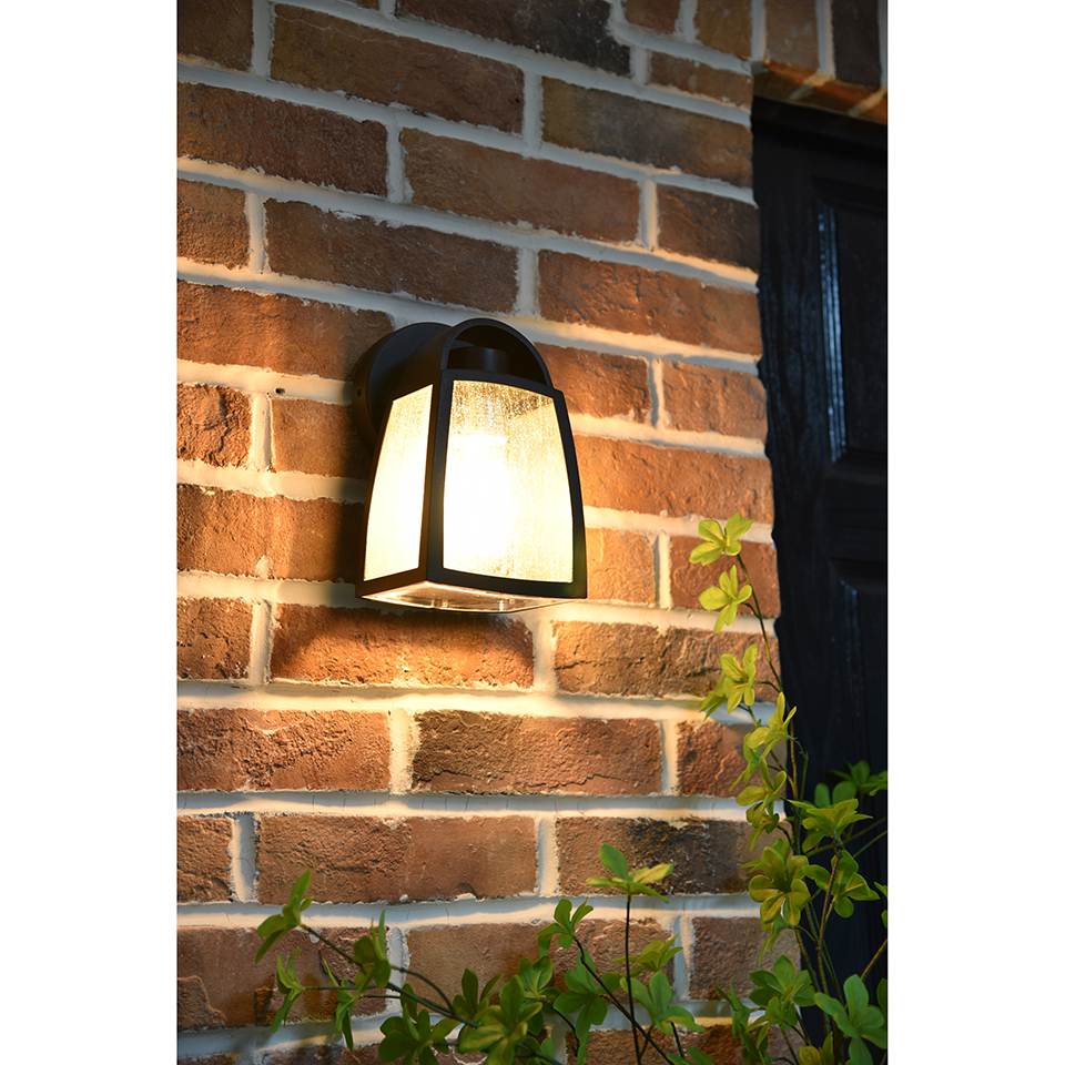 KELSEY IP44 E27 WALL LIGHT IN BLACK WITH WATER GLASS