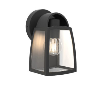 KELSEY IP44 E27 WALL LIGHT IN BLACK WITH CLEAR GLASS