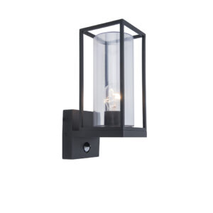 FLAIR PIR IP44 E27 WALL LIGHT IN MATT BLACK