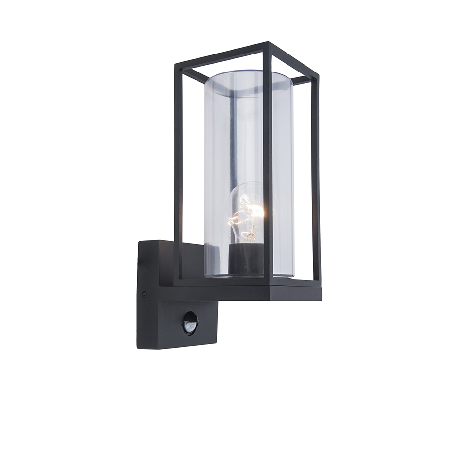 FLAIR PIR IP44 E27 WALL LIGHT IN MATT BLACK
