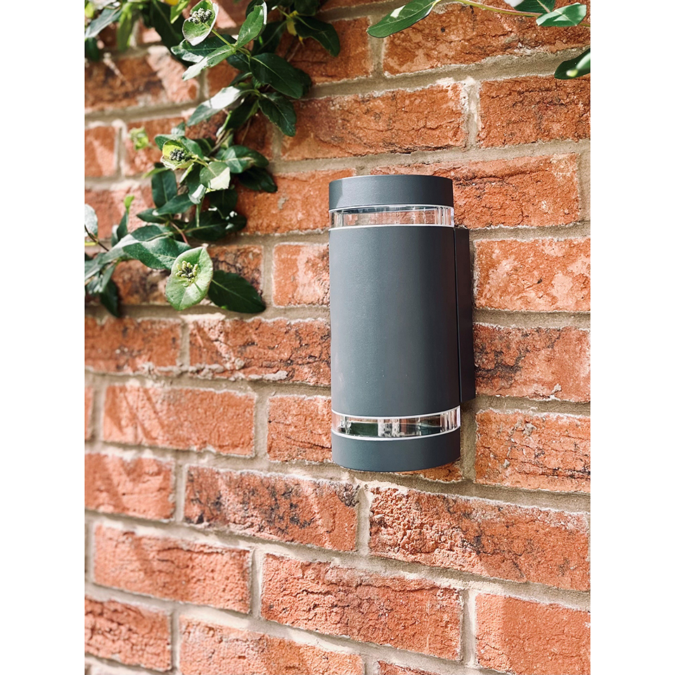 FOCUS IP44 2x GU10 WALL LIGHT IN DARK GREY