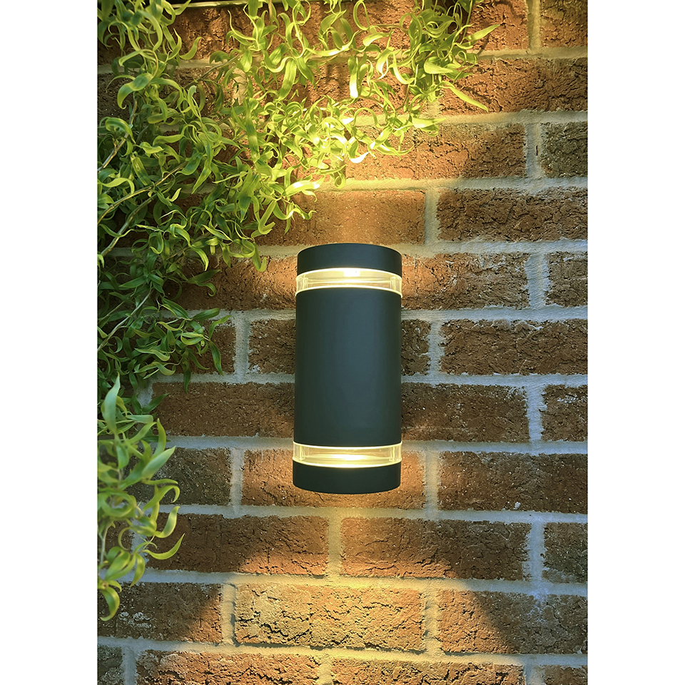 FOCUS IP44 2x GU10 WALL LIGHT IN DARK GREY