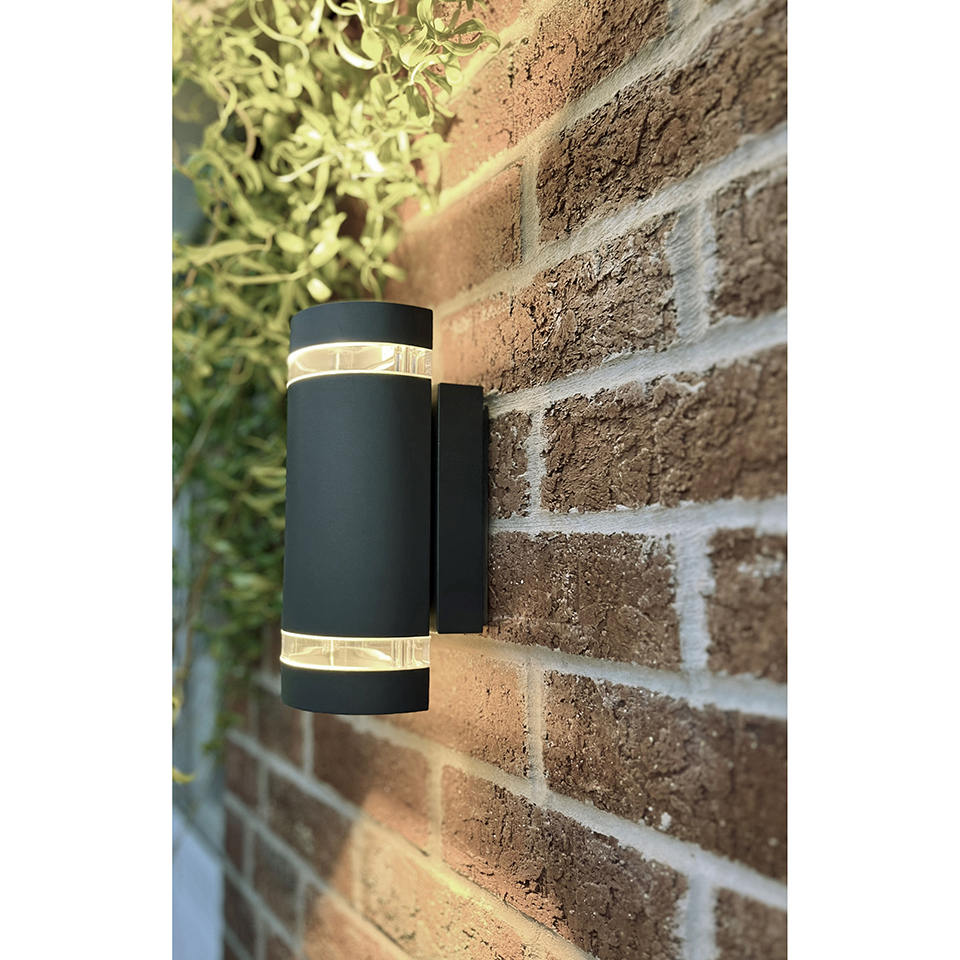 FOCUS IP44 2x GU10 WALL LIGHT IN DARK GREY