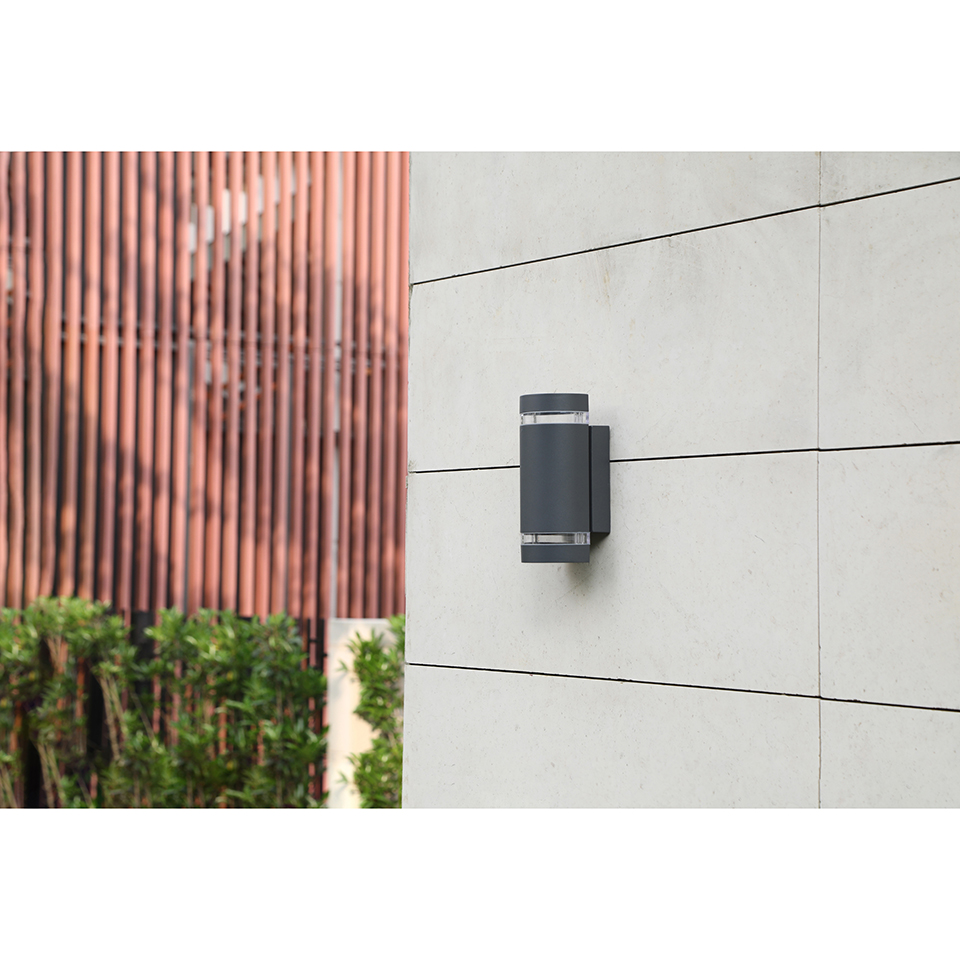 FOCUS IP44 2x GU10 WALL LIGHT IN DARK GREY