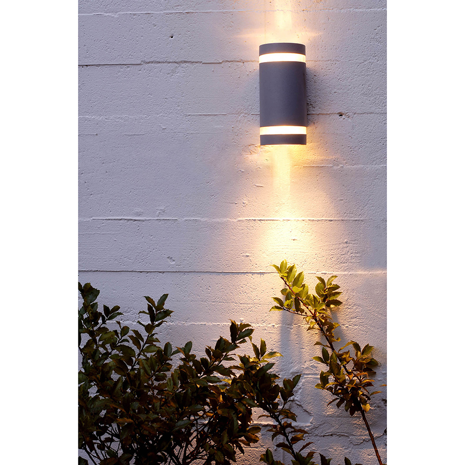 FOCUS IP44 2x GU10 WALL LIGHT IN DARK GREY