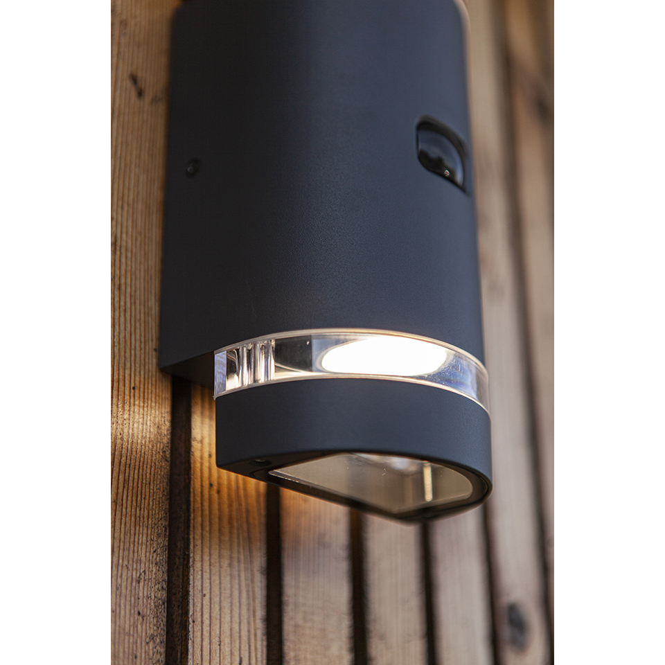 FOCUS PIR IP44 2x GU10 UP & DOWN WALL LIGHT IN DARK GREY
