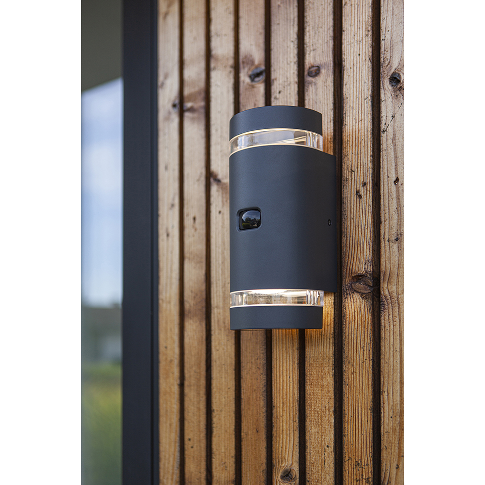 FOCUS PIR IP44 2x GU10 UP & DOWN WALL LIGHT IN DARK GREY