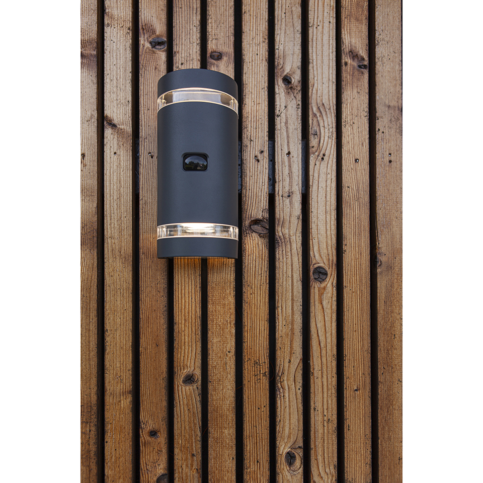 FOCUS PIR IP44 2x GU10 UP & DOWN WALL LIGHT IN DARK GREY